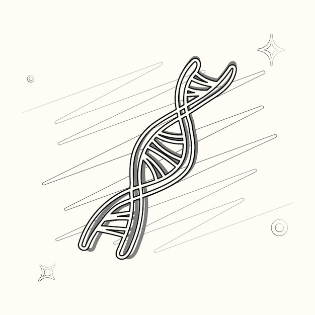 Vector vector illustrated outlined icon for dna spiral with scribbles and stars