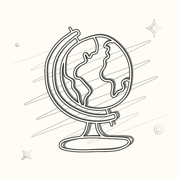 Vector illustrated outlined icon for geography with scribbles and stars