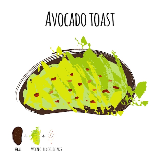 Vector illustratie avocado hummus toast of volkoren brood