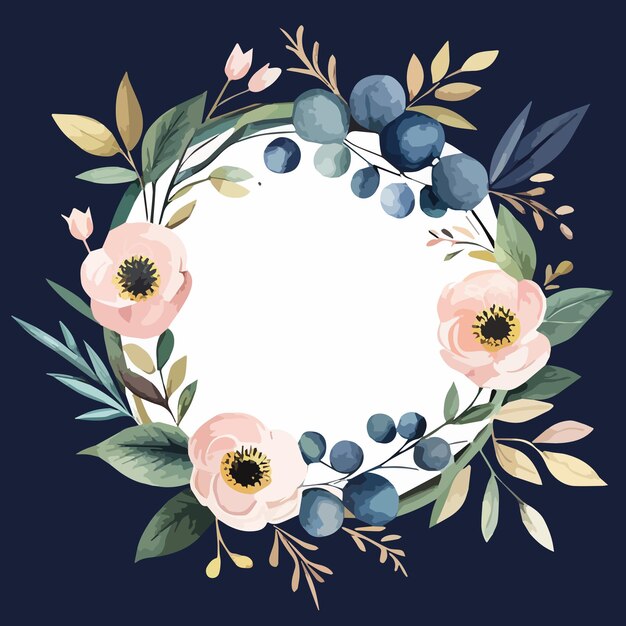 Vector illustratie bloemenkrans met delicate klaproos bloemen en groene bladeren bloemen cirkelframe