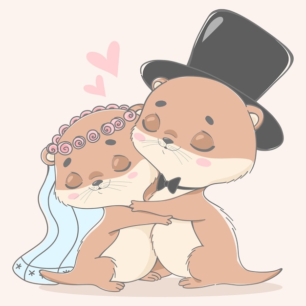 Vector illustratie bruiloft dieren Otters in love