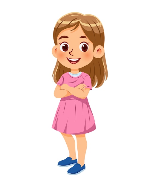 Vector illustratie cartoon van een schattig meisje staan en glimlachen terwijl gekleed in casual kleding