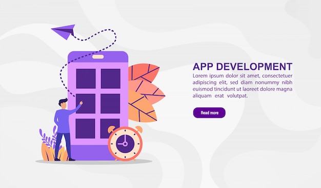 Vector vector illustratie concept van app-ontwikkeling. moderne illustratie conceptueel voor bannermalplaatje