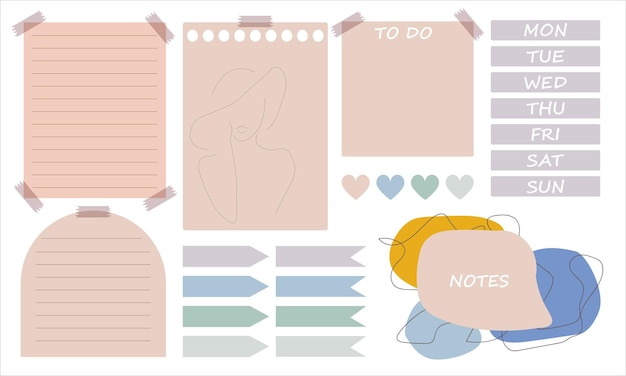 Vector illustratie Digital Notes stickers dagen van de week papierloze Bullet journal minimalistisch