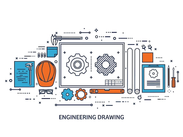 Vector illustratie engineering en architectuur tekening bouw architectonisch projectontwerp