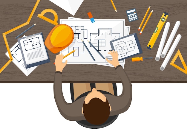 Vector illustratie engineering en architectuur tekening bouw architectonisch projectontwerp