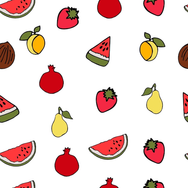 Vector illustratie fruit op een witte achtergrond watermeloen kokos aardbei peer voor behang cover interieur