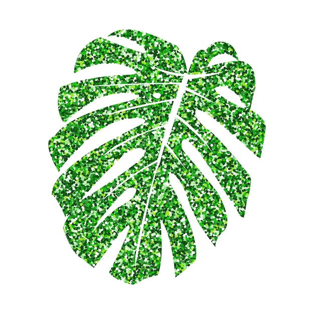 Vector illustratie glitter textuur groene tropische blad monstera geïsoleerd op een witte achtergrond