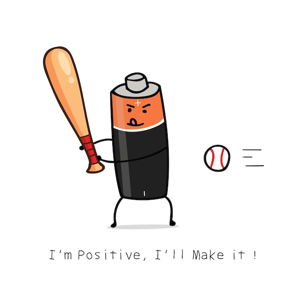 Vector illustratie grappige batterij spelen honkbal mascotte karakter kleur kinderen cartoon clipart