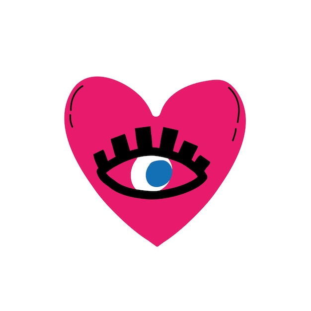 Vector illustratie hand getekend funky hart met één oog