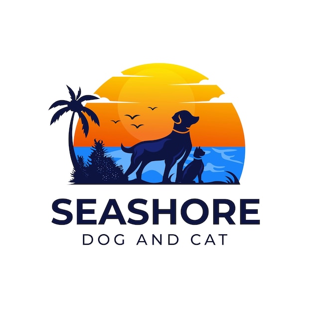 Vector Illustratie Huisdieren hond en kat eiland weergave achtergrond meer zon kan worden gebruikt dierenwinkel