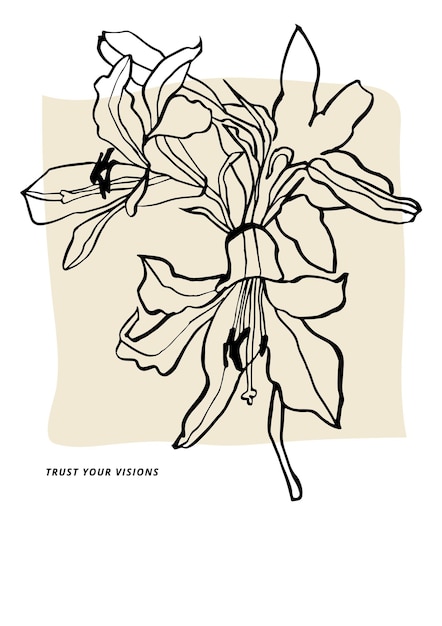 Vector illustratie inkt bloemige posters met lelie bloemen Kunst voor voor afdrukken muurkunst banner achtergrond