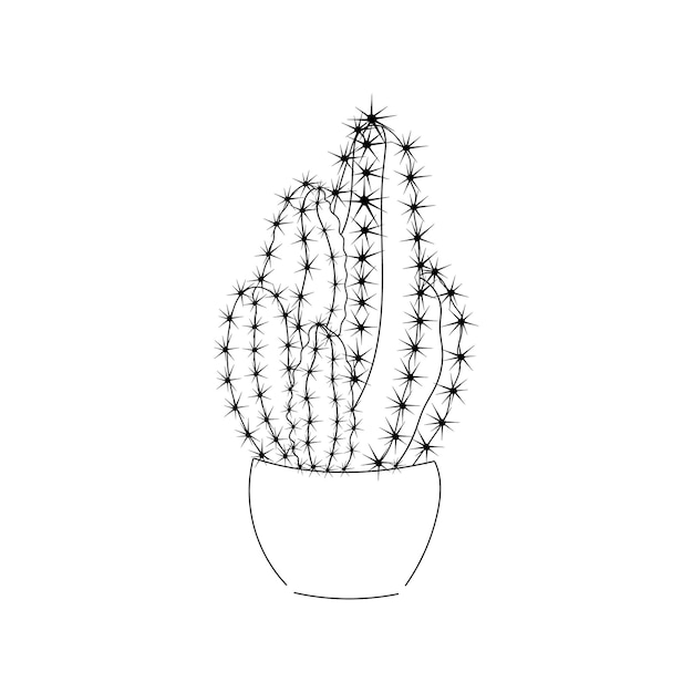 Vector illustratie kamerplant cactus hand lijn contour op witte achtergrond