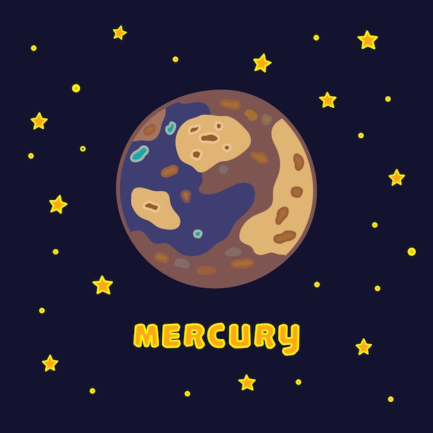 Vector illustratie kleur kinderen Mercury pictogram platte ontwerp illustratie