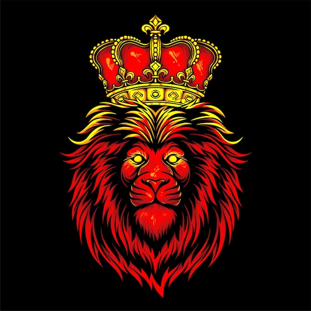 Vector illustratie kleurrijke lion39s hoofd dragen king39s kroon vintage illustratie