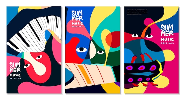 Vector illustratie kleurrijke zomer muziekfestival banner