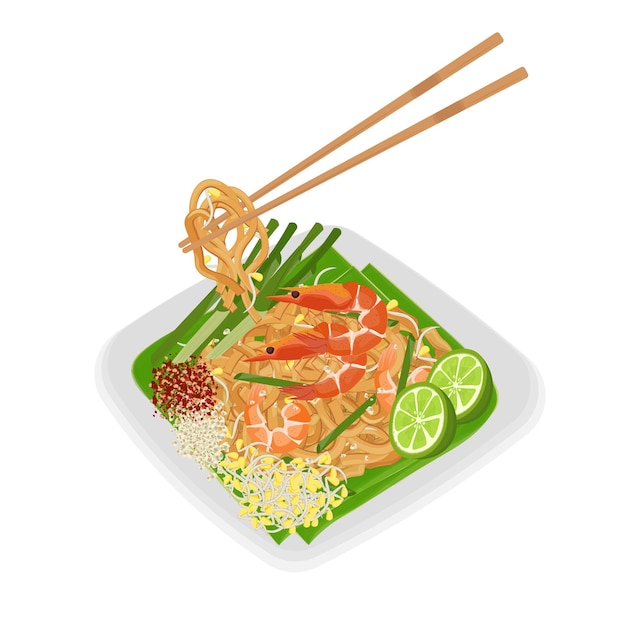 Vector illustratie Logo Clipart Klaar om garnalen te eten Pad Thai