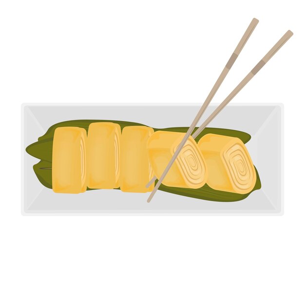 Vector illustratie logo Top view tamagoyaki Japanse gerolde omelet met eetstokjes