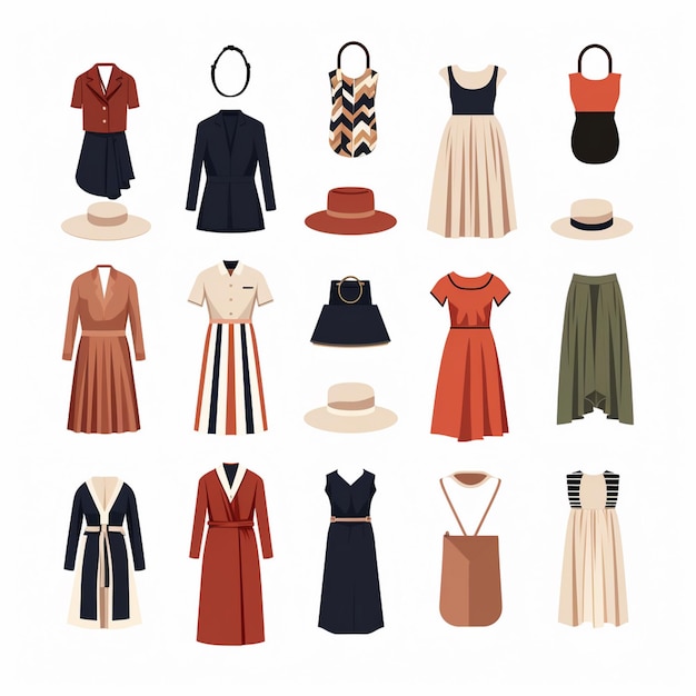 vector illustratie meisje mode collectie kleding set cartoon kleding kleding jurk gr