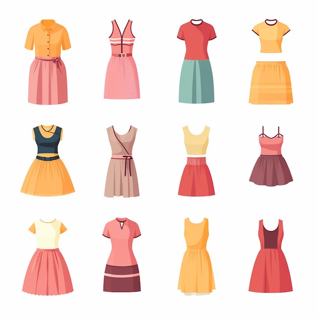 vector illustratie meisje mode collectie kleding set cartoon kleding kleding jurk gr