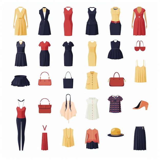 vector illustratie meisje mode collectie kleding set cartoon kleding kleding jurk gr