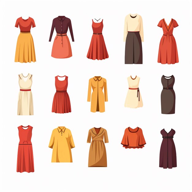 Vector illustratie meisje mode collectie kleding set cartoon kleding kleding jurk gr