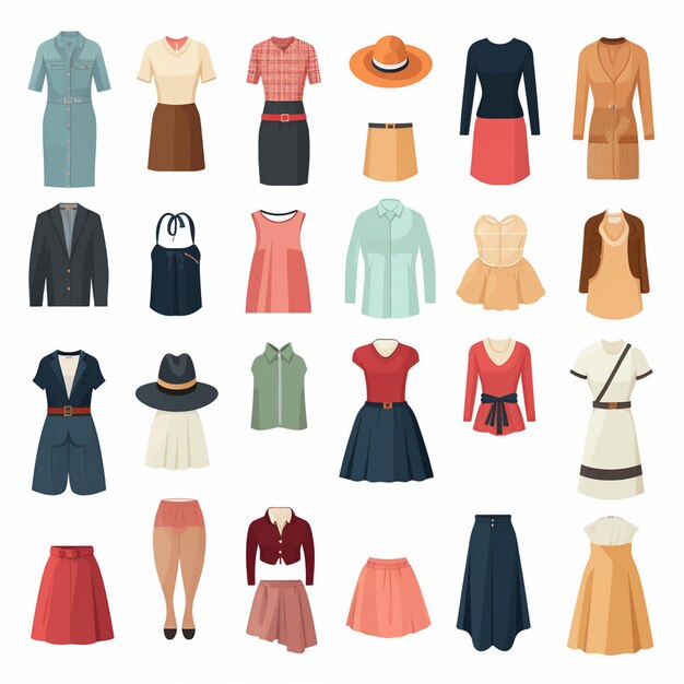 Vector vector illustratie meisje mode collectie kleding set cartoon kleding kleding jurk gr