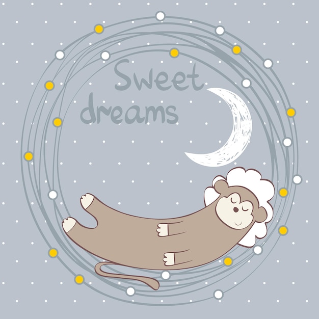 Vector illustratie met grappige aap en maan Zoete dromen