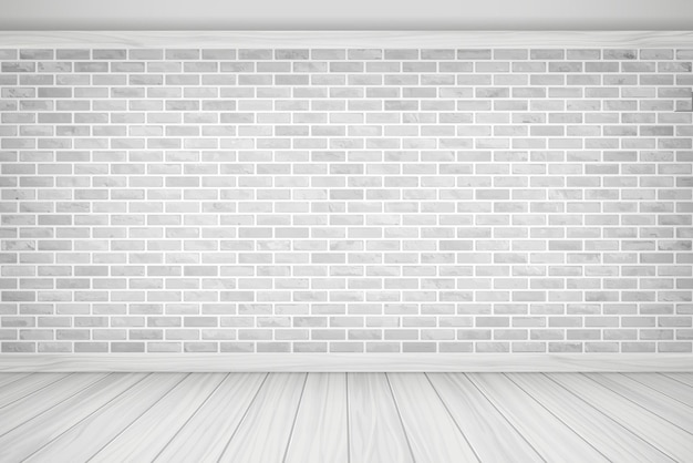 Vector illustratie mooie witte blok bakstenen muur en houten vloer vintage uitlijning textuur patroon achtergrond.