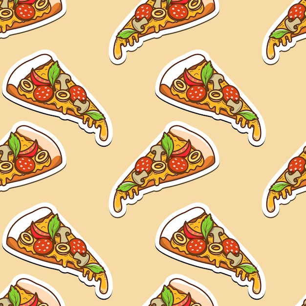 Vector illustratie naadloze achtergrond van pizza met kaas, tomaten, champignons en pepperoni