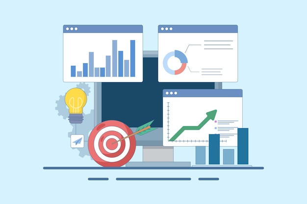 vector illustratie over Business Chart op Laptop en Target Pijl of Business Marketing Dashboard