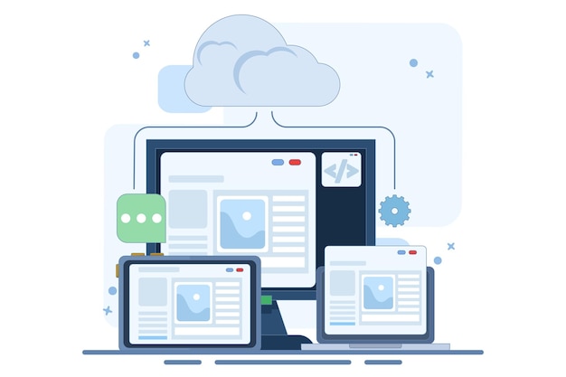 vector illustratie over Cloud-gebaseerd webhosting concept of Website gehost op cloud server