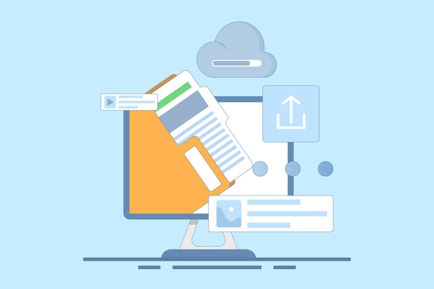 vector illustratie over Cloud service concept Dataopslag met bestanden geüpload naar cloud opslag