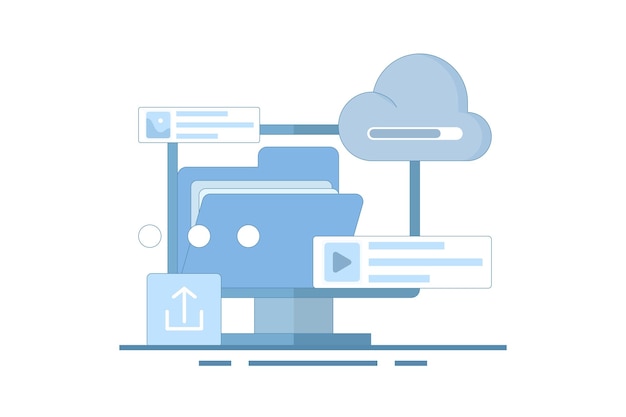vector illustratie over Cloud service concept Dataopslag met bestanden geüpload naar cloud opslag