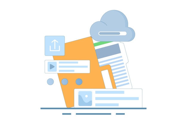 vector illustratie over Cloud service concept Dataopslag met bestanden geüpload naar cloud opslag