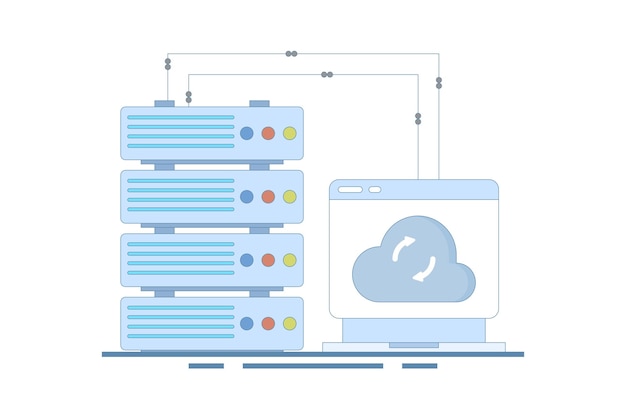 vector illustratie over Data Server Concept met Laptop en Data Server