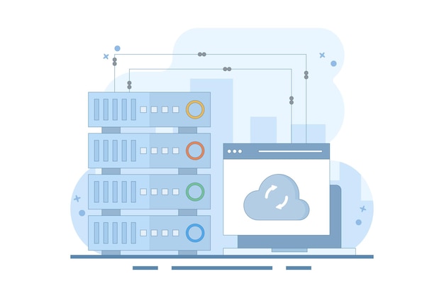 vector illustratie over Data Server Concept met Laptop en Data Server
