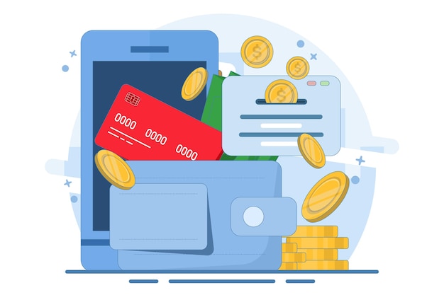 vector illustratie over digitaal geld concept of geld besparen digitaal en online betaling
