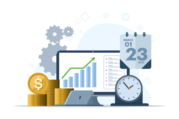 vector illustratie over het analyseren van financiële verslagen en gegevens om de inkomsten te verhogen