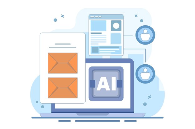 vector illustratie over het concept van e-mail automatisering of op AI gebaseerde e-mailcampagne