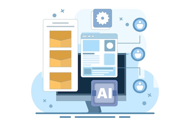 vector illustratie over het concept van e-mail automatisering of op AI gebaseerde e-mailcampagne