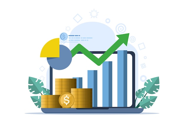 vector illustratie over het concept van financiële analyse of het analyseren van de financiën van het bedrijf