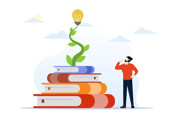 vector illustratie over Kennis of wijsheid om nieuwe ideeën of innovaties te creëren door boeken te lezen