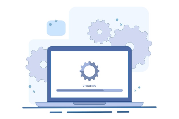 vector illustratie over Laptop computer met software update scherm of Systeem onderhoud