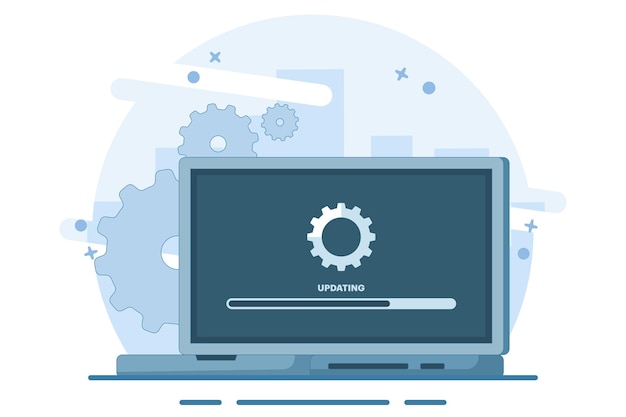 vector illustratie over Laptop computer met software update scherm of Systeem onderhoud