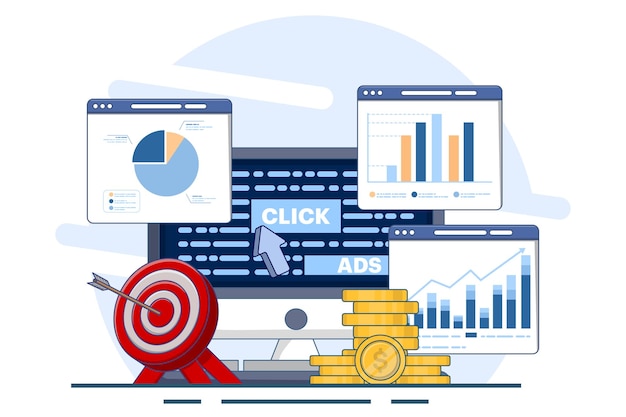 vector illustratie over Pay per click concept voor websites met pay per click systeem
