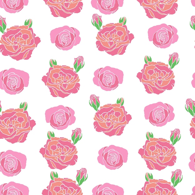 Vector illustratie patroon roze rozen bloemen behang witte achtergrond