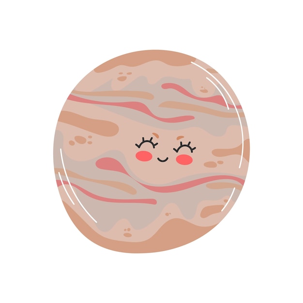 Vector illustratie planeet jupiter in platte cartoon stijl poster voor kinderkamer onderwijs jupiter kaart samenstelling van de planeten sterren kometen sterrenbeelden ruimteschip