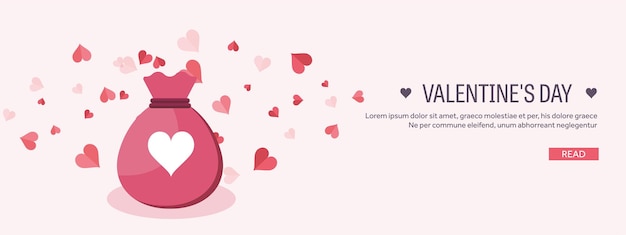 Vector vector illustratie platte achtergrond met tas liefde en harten valentijnsdag wees mijn valentijnsdag februari