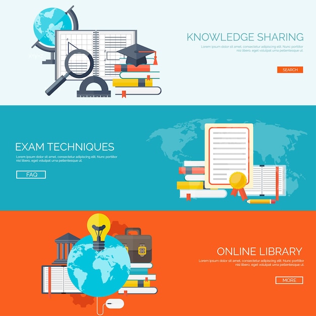 Vector illustratie platte achtergronden instellen afstandsonderwijs leren online cursussen webschool